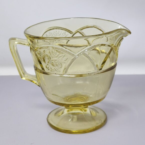 Vintage Yellow Depression Glass Creamer & Sugar Set - Picture 4 of 15